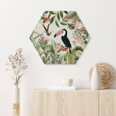 Hexagon Wandbild Tukan im Dschungel-Paradies - Alu-Dibond - UN Designs 