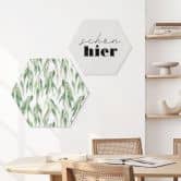 Hexagon Wandbild Zweige mit grünen Blättern - UN Designs - Alu-Dibond 