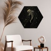 Hexagon Wandbild mit Goldeffekt Walhai im Ozean der Sterne - Cakir - Alu-Dibond 