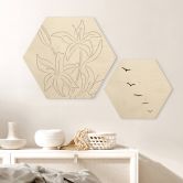 Hexagon Holzbild 1X Studio - Line Art Floral - Minimalistische Blumen 