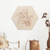 Hexagon Holzbild Zweig der Akazie in Mokkafarben - Anis Illustration 