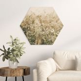Hexagon Holzbild Sommerwiese mit Kamille - Annie 