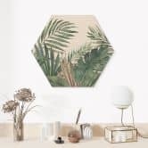 Hexagon Holzbild Dschungel-Blätter Grün Aquarell - Bloomery Decor 