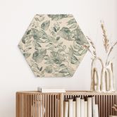 Hexagon Holzbild Dschungelblätter Aquarell Creme - Bloomery Decor 