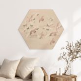 Hexagon Holzbild Kraniche über dem See - Bloomery Decor 