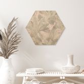 Hexagon Holzbild Tropenblätter im Dschungel Pastell - Bloomery Decor 