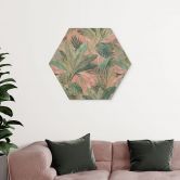 Hexagon Holzbild Tropenblätter im Dschungel Rosa - Bloomery Decor 