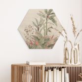 Hexagon Holzbild Tropische Idylle mit Kolibri Blau - Bloomery Decor 