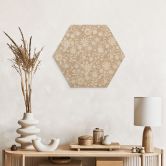 Sekskantet billede af træ med vintage blomster i hørlook - Bloomery Decor 