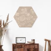Hexagon Holzbild Wildblumen in Kreide-Optik Beige - Bloomery Decor 
