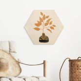 Hexagon Holzbild Goldener Zweig mit Blättern - Cats & Dotz 