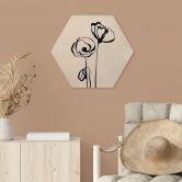 Hexagon Holzbild Line Art Zwei Mohnblumen - Cats & Dotz 
