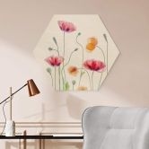 Hexagon Holzbild Bunte Mohnblumen - Disher 