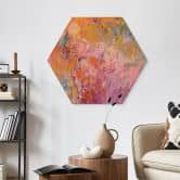 Hexagon Holzbild Abstrakter bunter Rosengarten - Fagan 