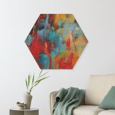 Houten Wanddecoratie zeshoekige kleurrijke chaos - Fedrau 