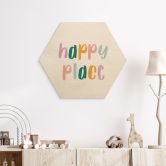 Hexagon Holzbild mit Spruch - Happy place - Kinderzimmer 