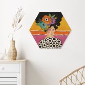 Hexagon Holzbild Frau mit bunter Blumenkrone - Hülya 