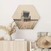 Hexagon Holzbild Strandkorb an der Ostsee 