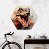Hexagon Holzbild T-Rex: Das wilde Gesicht der Urzeit - Jaszke 