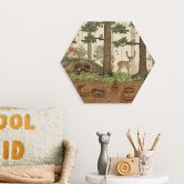 Hexagon Holzbild Wimmelbild Waldtiere - Kikki Belle 