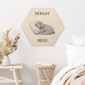 Hexagon-Holzbild Monday mood - Hase am Montagmorgen - Korenkova 