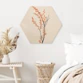 Hexagon Holzbild Pfirsichfarbene Kirschblüten - Kubistika 