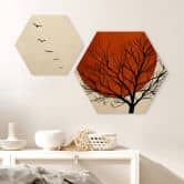 Hexagon - Holz Birke-Furnier - Kubistika - Warmer Sonnenuntergang 