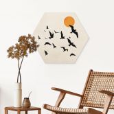 Hexagon Holzbild Zugvögel auf dem Weg in den Süden - Kubistika 