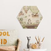 Hexagon Holzbild Ballonfahrt der Tierfreunde - Kvilis 