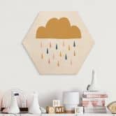 Hexagon Holzbild Fröhlicher Regen in Pastelltönen - Menina Lisboa 