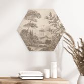 Hexagon Holzbild Landschaft mit Gartenlandschaft in Beige - Ms Tiff 