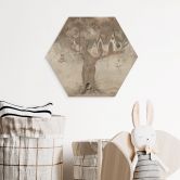Hexagon Holzbild Magisches Baumhaus mit Feen - Ms Tiff 