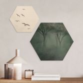 Hexagon Holzbild Waldmagie im Morgennebel Grün - Ms Tiff 