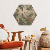 Hexagon Holzbild Waldtiere zwischen Farn und Blättern - Ms Tiff 