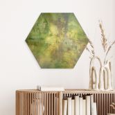 Tableau sur bois Hexagon Jeu de couleurs de vert d'or - Schmucker 