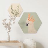 Hexagon Hout Roze kaketoe dierenportret - Sisi & Seb 