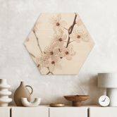 Hexagon Holzbild Zweig mit weißen Kirschblüten - Sisi & Seb 