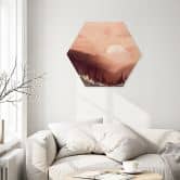 Hexagon-Holzbild Rosa Sonnenuntergang über dem Wald - SpaceFrog Designs 