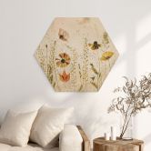 Houten zeshoekige foto Wilde weidebloemen in het zonlicht - Talen 