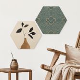 Hexagon Holzbild Zweig in goldener Vase - ThingDesign 