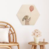 Hexagon Holzbild Süßer Hase mit Luftballon - Treechild 