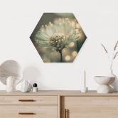 Tableau sur bois hexagonal Délicat scintillement des fleurs - Treechild 