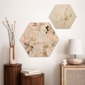 Hexagon-Holzbild Boho-Illustration mit Blumen und Früchten - UN Designs 