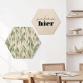 Hexagon-Holzbild Zweige mit grünen Blättern - UN Designs 