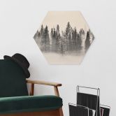 Hexagon Holzbild Nebelwald in Schwarz-Weiß - Xu 