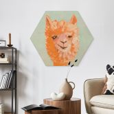 Hexagon Holzbild Oranges Alpaca - Zwara 