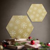 Hexagon - Alu-Dibond Goldeffekt Schneeflocken Eiskristalle Weiß 