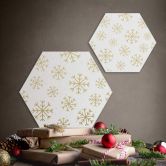 Hexagon - Alu-Dibond-Goldeffekt Schneeflocken Eiskristalle 