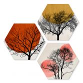 Hexagon Wandbild Kubistika - Warmer Sonnenuntergang Set (3-teilig) - Alu-Dibond 