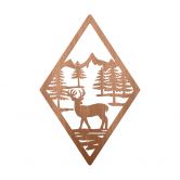Holzdeko Hirsch im Wald in Rautenform - Mahagoni 